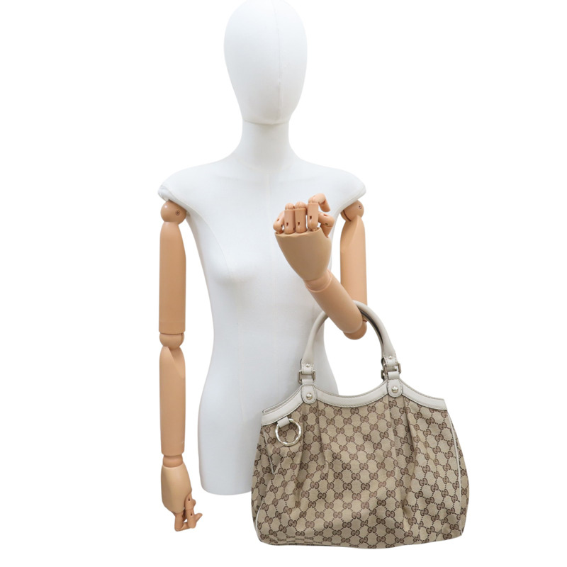米色 緹花帆布 手提包【GUCCI 古馳】 211944-8