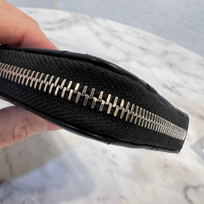 Chanel黑羊皮銀釦星星水鑽雙C logo ㄇ拉零錢卡包-4