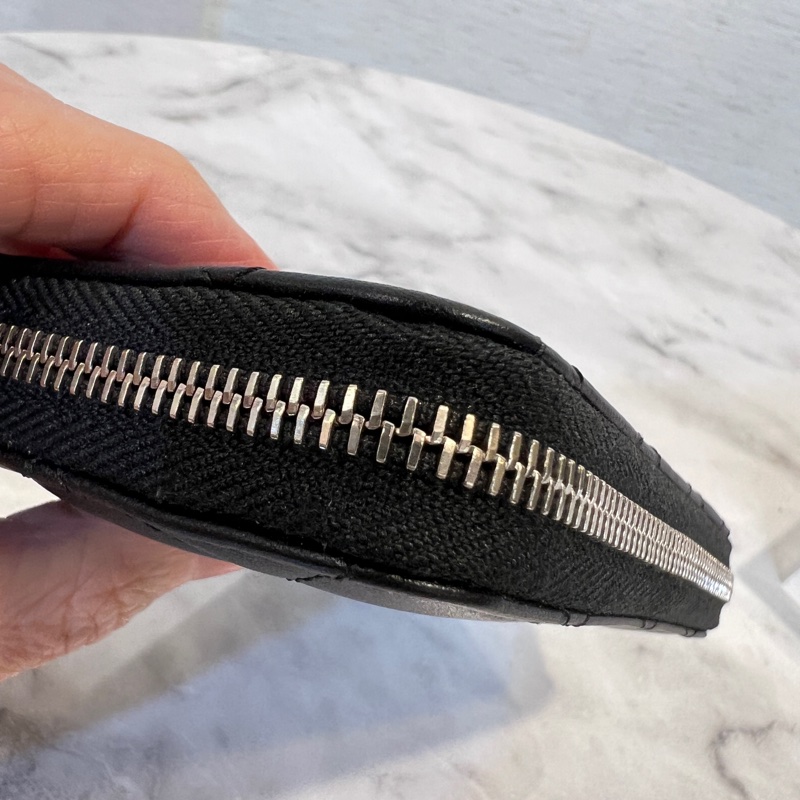 Chanel黑羊皮銀釦星星水鑽雙C logo ㄇ拉零錢卡包-5