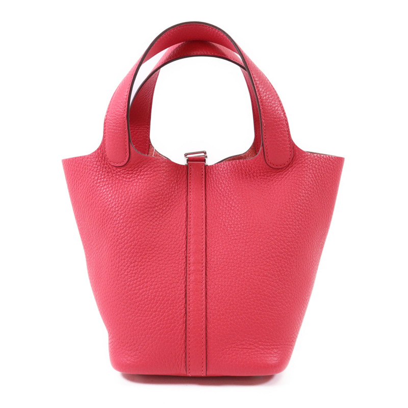 HERMES Clemence皮革Picotin PM銀扣手挽袋Rose Extreme-1