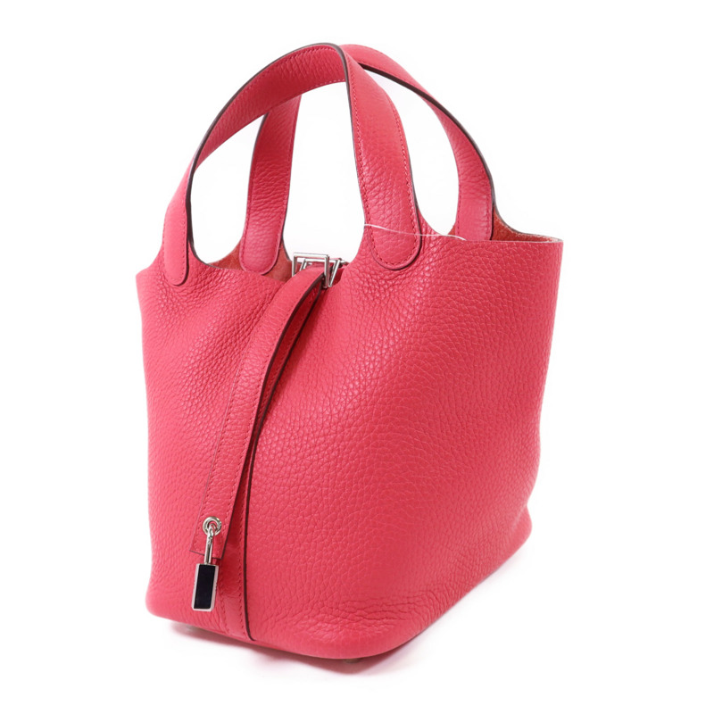 HERMES Clemence皮革Picotin PM銀扣手挽袋Rose Extreme-2