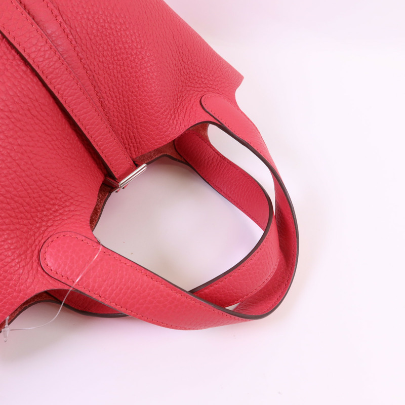 HERMES Clemence皮革Picotin PM銀扣手挽袋Rose Extreme-4