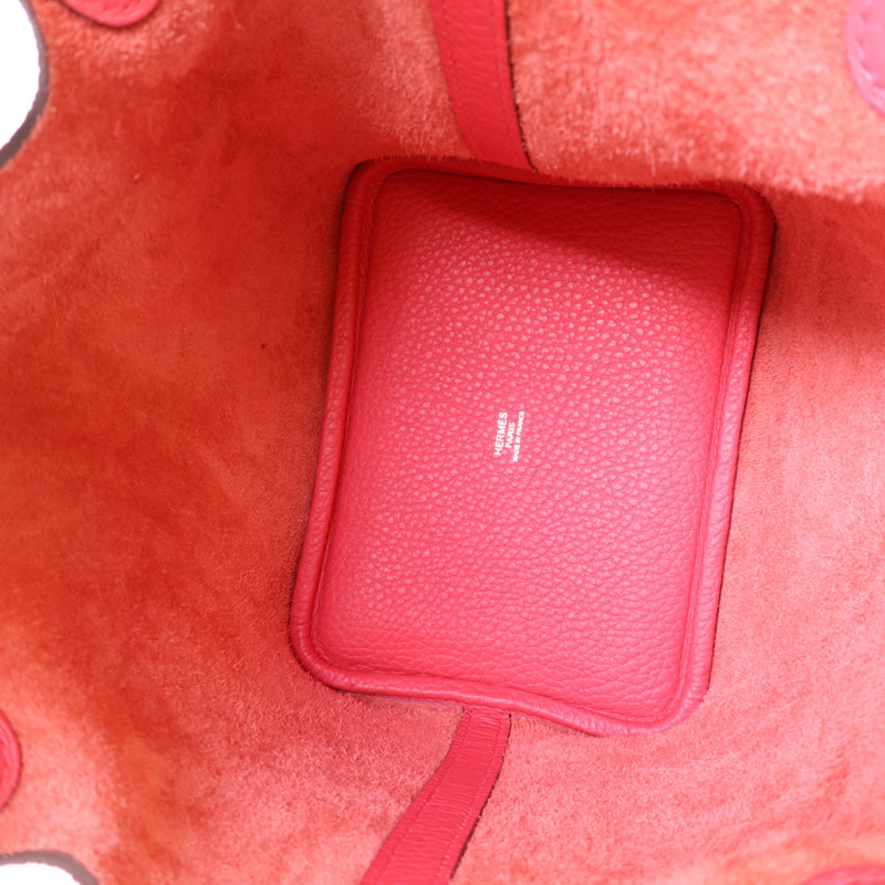 HERMES Clemence皮革Picotin PM銀扣手挽袋Rose Extreme-5