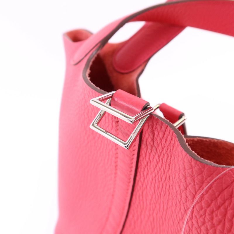 HERMES Clemence皮革Picotin PM銀扣手挽袋Rose Extreme-8