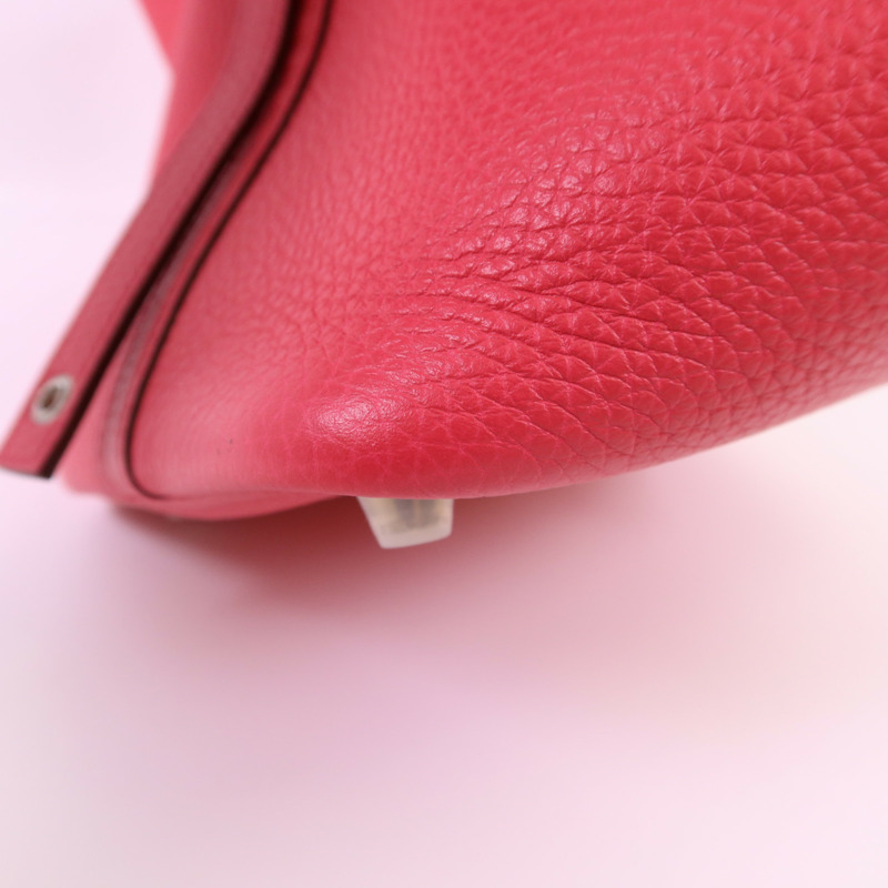 HERMES Clemence皮革Picotin PM銀扣手挽袋Rose Extreme-11