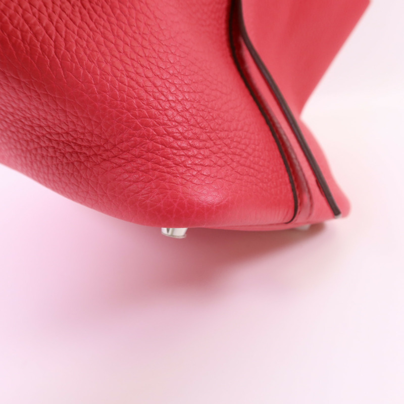 HERMES Clemence皮革Picotin PM銀扣手挽袋Rose Extreme-12