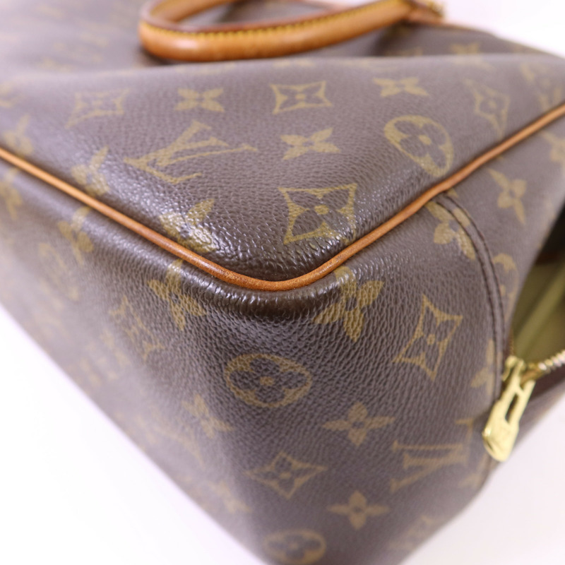 LOUIS VUITTON Monogram Deauville金扣手挽袋棕色-14