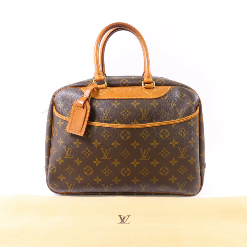 LOUIS VUITTON Monogram Deauville金扣手挽袋棕色-23