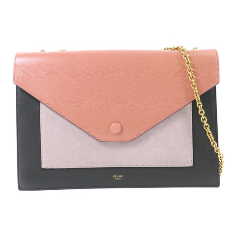 CELINE 牛皮皮革Envelope Shoulder Bag金扣鏈帶肩背袋