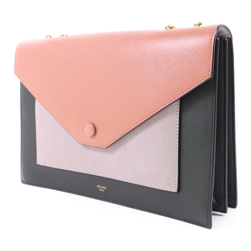 CELINE 牛皮皮革Envelope Shoulder Bag金扣鏈帶肩背袋-2