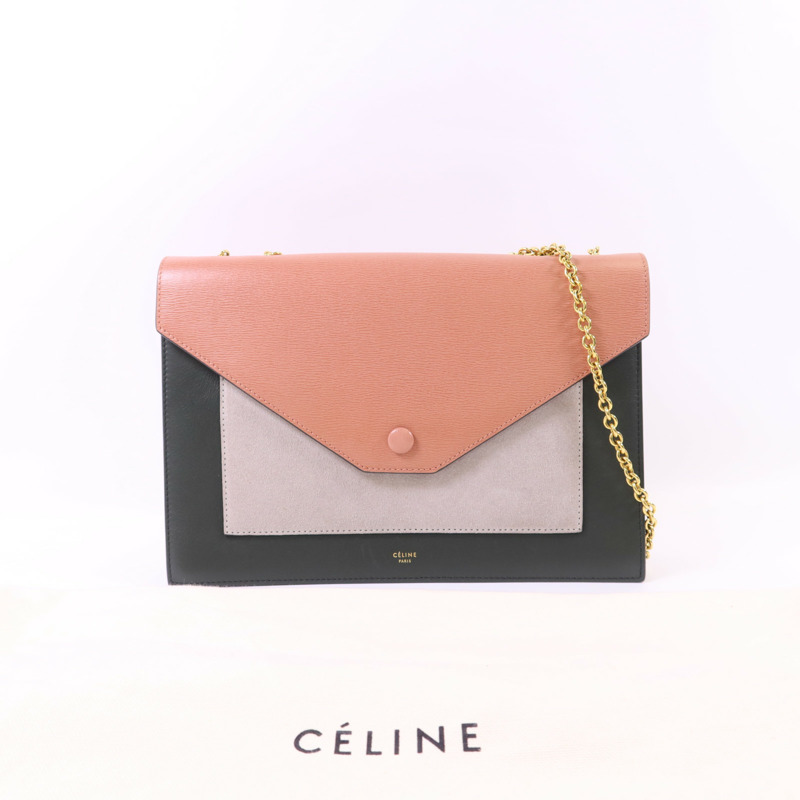 CELINE 牛皮皮革Envelope Shoulder Bag金扣鏈帶肩背袋-23