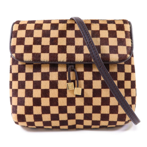 LOUIS VUITTON 馬毛/Harako皮革Damier Sauvage Gazelle Pochette金扣肩背袋