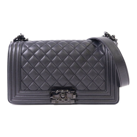 CHANEL 牛皮皮革Boy 25黑扣鏈帶肩背袋