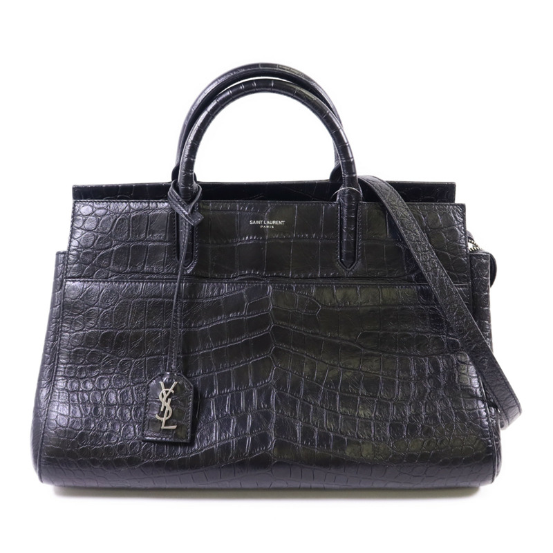 YVES SAINT LAURENT 牛皮皮革Cabas Rive Gauche銀扣手挽肩背兩用袋-0