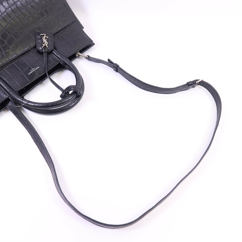 YVES SAINT LAURENT 牛皮皮革Cabas Rive Gauche銀扣手挽肩背兩用袋-4