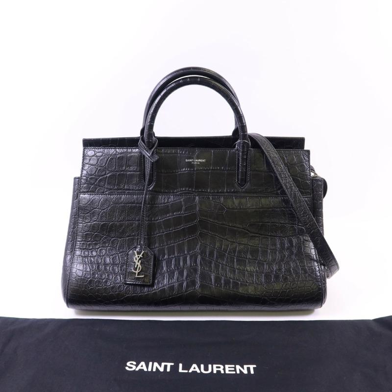 YVES SAINT LAURENT 牛皮皮革Cabas Rive Gauche銀扣手挽肩背兩用袋-19