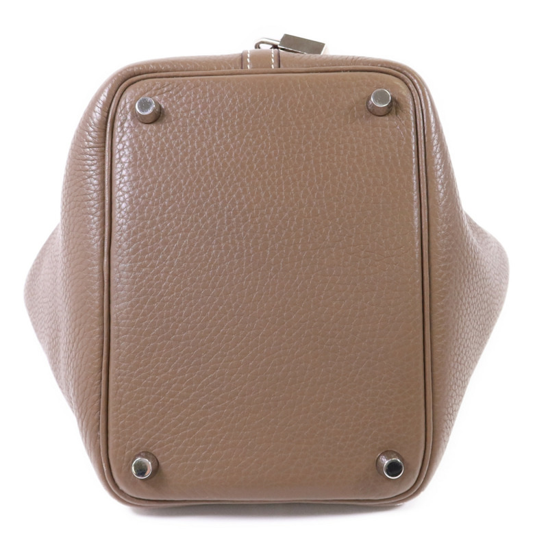 HERMES Clemence皮革Picotin PM銀扣手挽袋Etoupe-3