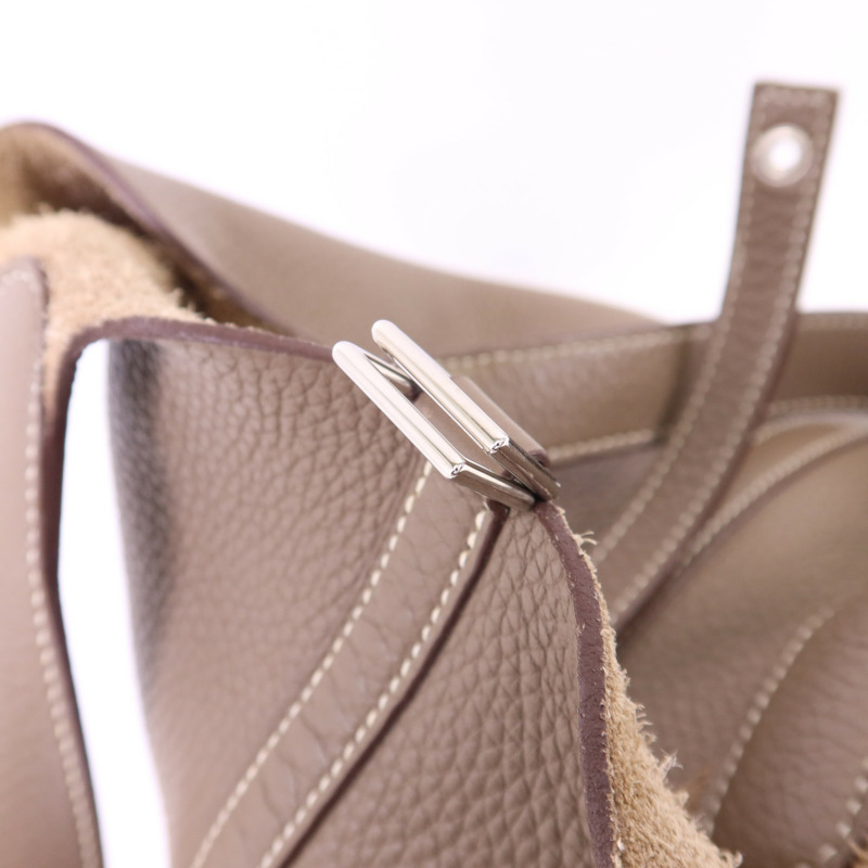 HERMES Clemence皮革Picotin PM銀扣手挽袋Etoupe-8