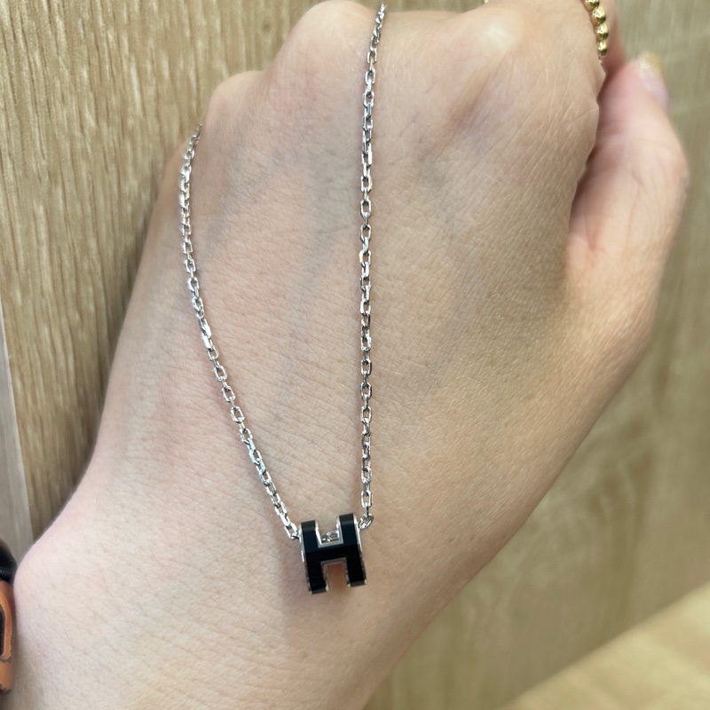 Hermes 銀鍊黑H mini pop H項鍊-4