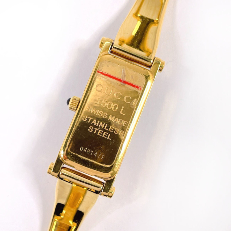 GUCCI 1500L 女士腕錶，不鏽鋼/不鏽鋼錶殼，金色錶帶，石英機芯，黑色錶盤-6