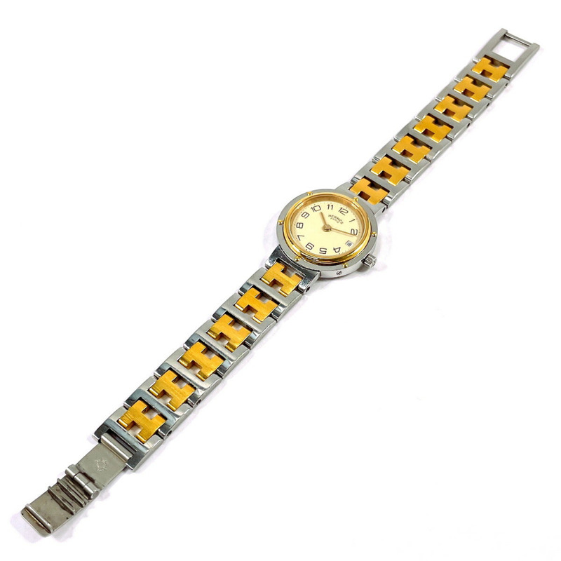 愛馬仕 Clipper 系列腕錶,不鏽鋼/鍍金銀色錶殼,銀色石英機芯,米色錶盤,女士款-3