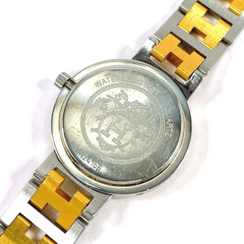 愛馬仕 Clipper 系列腕錶,不鏽鋼/鍍金銀色錶殼,銀色石英機芯,米色錶盤,女士款-8