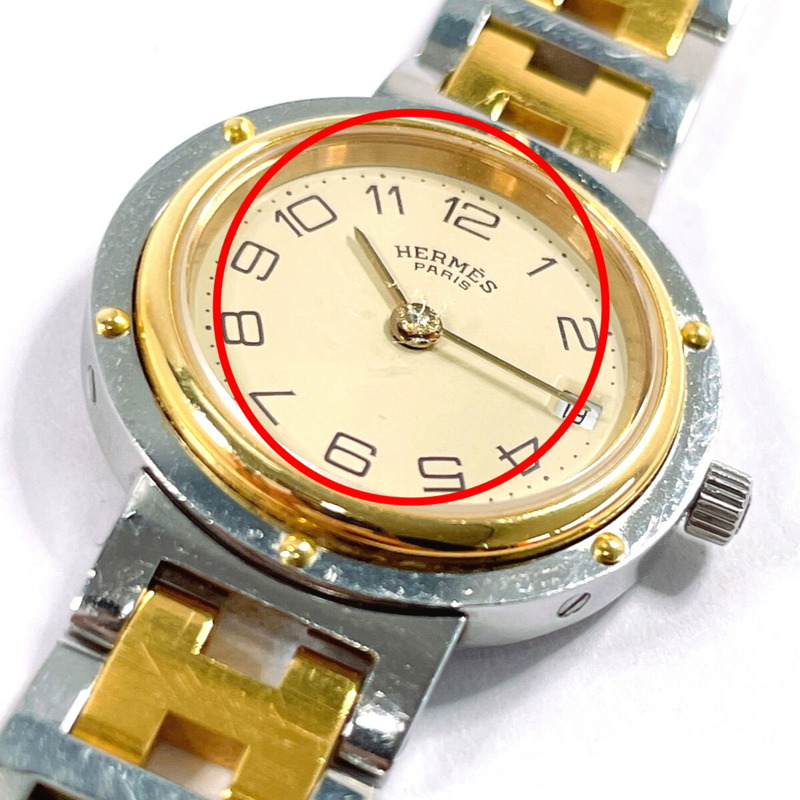 愛馬仕 Clipper 系列腕錶,不鏽鋼/鍍金銀色錶殼,銀色石英機芯,米色錶盤,女士款-11