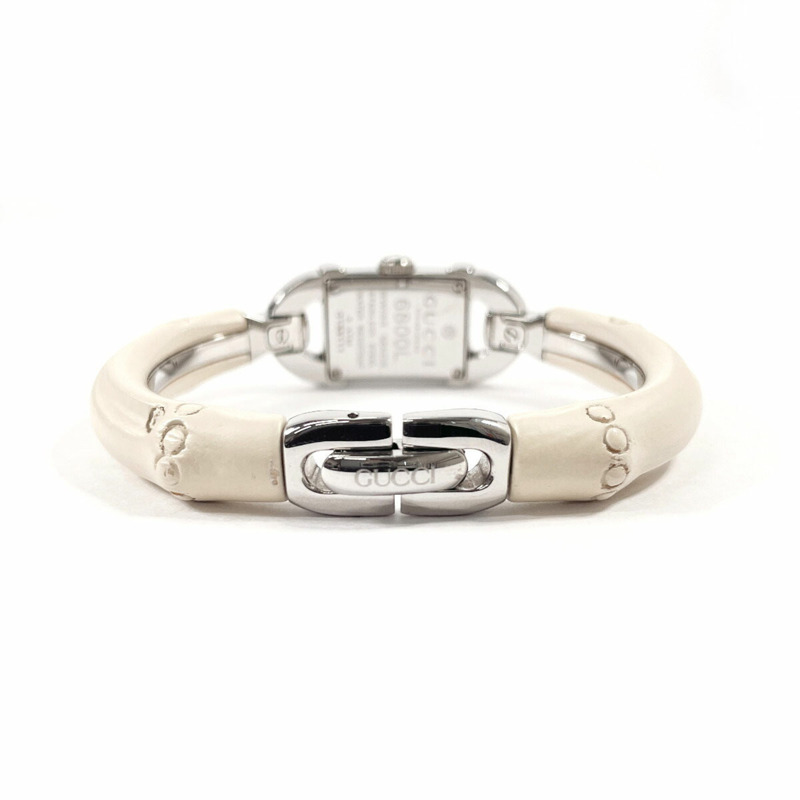 GUCCI 竹節手環腕錶 6800L，不鏽鋼/不鏽鋼，銀色，石英機芯，白色錶盤，女款-2