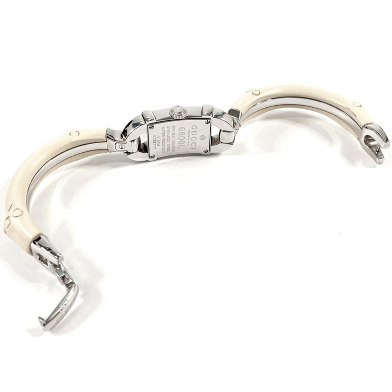 GUCCI 竹節手環腕錶 6800L，不鏽鋼/不鏽鋼，銀色，石英機芯，白色錶盤，女款-5