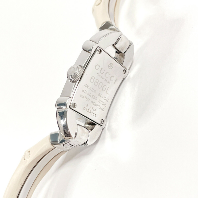 GUCCI 竹節手環腕錶 6800L，不鏽鋼/不鏽鋼，銀色，石英機芯，白色錶盤，女款-6