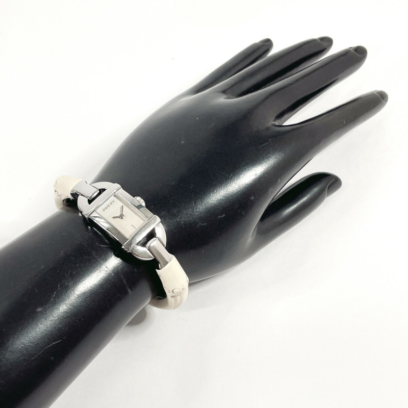 GUCCI 竹節手環腕錶 6800L，不鏽鋼/不鏽鋼，銀色，石英機芯，白色錶盤，女款-8