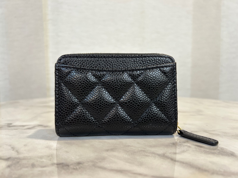 Chanel 黑荔枝皮金釦ㄇ拉零錢卡包-1