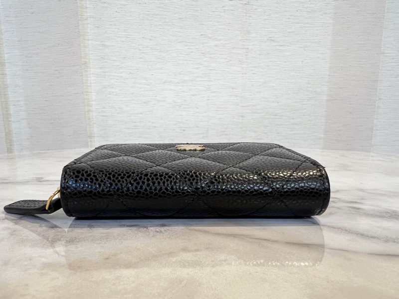 Chanel 黑荔枝皮金釦ㄇ拉零錢卡包-6