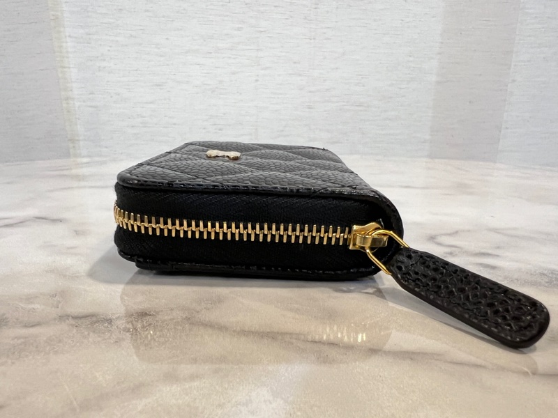 Chanel 黑荔枝皮金釦ㄇ拉零錢卡包-9