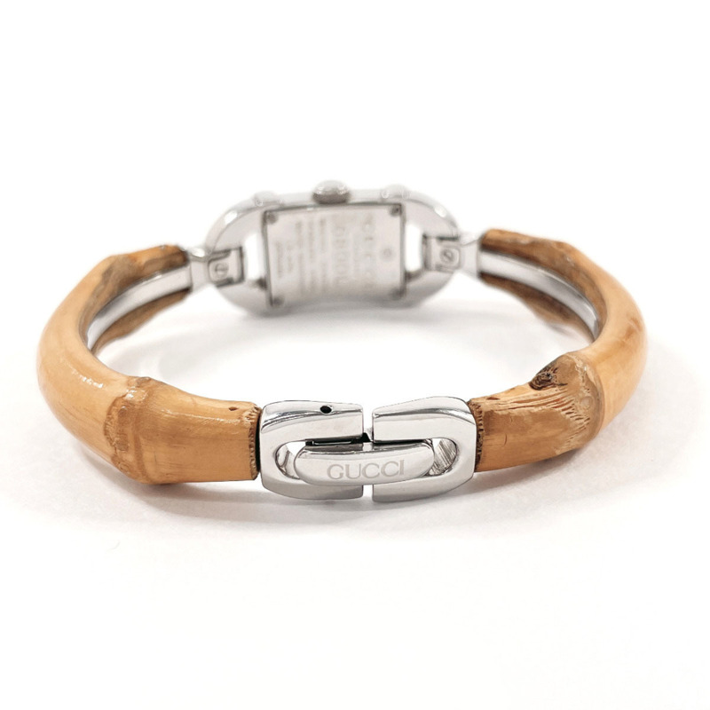 GUCCI 竹節手環腕錶 6800L，不鏽鋼/不鏽鋼，銀色，石英機芯，黑色錶盤，女士款-2