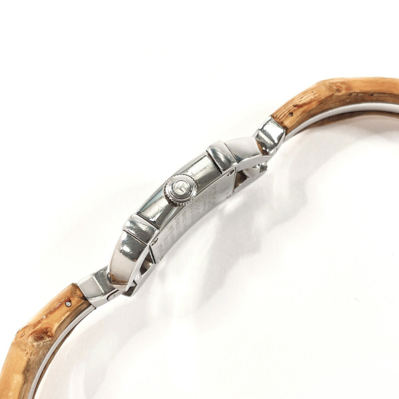 GUCCI 竹節手環腕錶 6800L，不鏽鋼/不鏽鋼，銀色，石英機芯，黑色錶盤，女士款-7