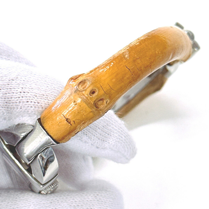 GUCCI 竹節手環腕錶 6800L，不鏽鋼/不鏽鋼，銀色，石英機芯，黑色錶盤，女士款-10