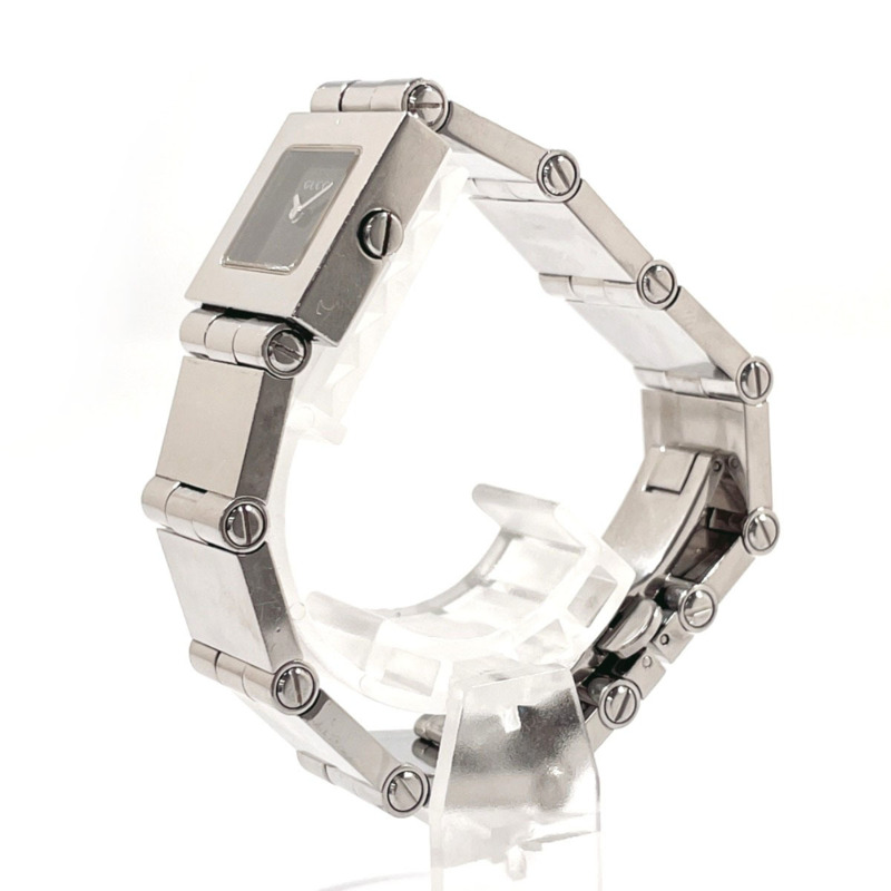 GUCCI 600L 女士腕錶，不鏽鋼/不鏽鋼錶殼，銀色，石英機芯，黑色錶盤-1