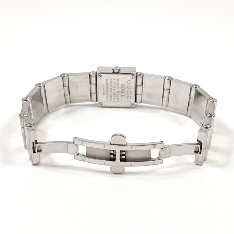 GUCCI 600L 女士腕錶，不鏽鋼/不鏽鋼錶殼，銀色，石英機芯，黑色錶盤-5