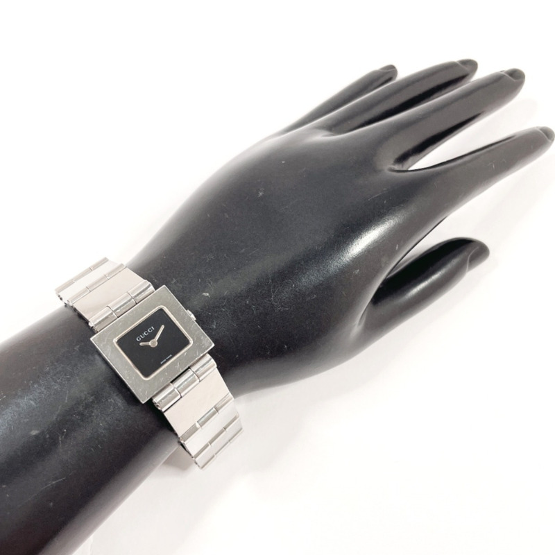 GUCCI 600L 女士腕錶，不鏽鋼/不鏽鋼錶殼，銀色，石英機芯，黑色錶盤-8