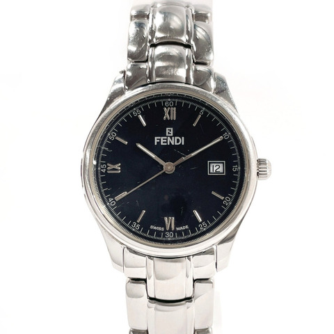 FENDI Horology 210G 男錶，不鏽鋼/不鏽鋼錶殼，銀色石英機芯，黑色錶盤