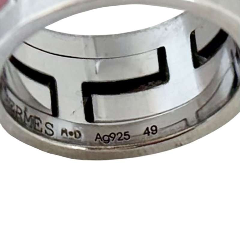 HERMES Move H 琺瑯拼純銀 戒指-10