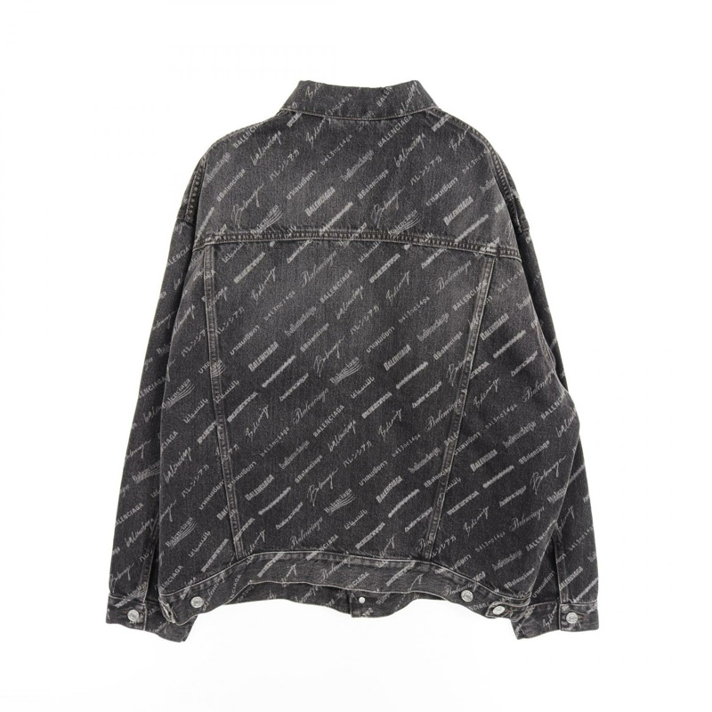 BALENCIAGA 全身logo大尺碼牛仔夾克,純棉材質,黑色,二手,男女通用-1