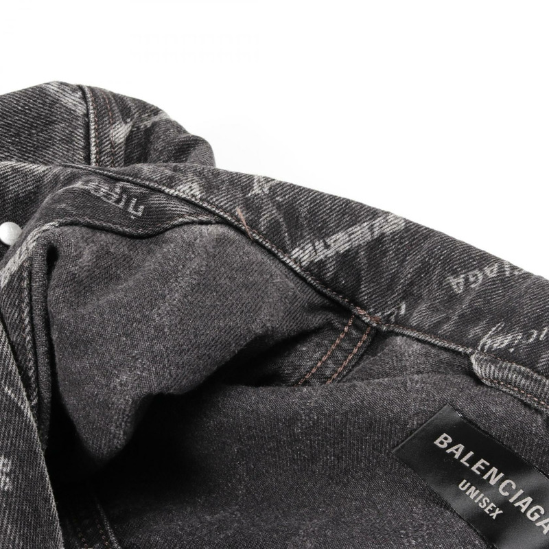 BALENCIAGA 全身logo大尺碼牛仔夾克,純棉材質,黑色,二手,男女通用-6