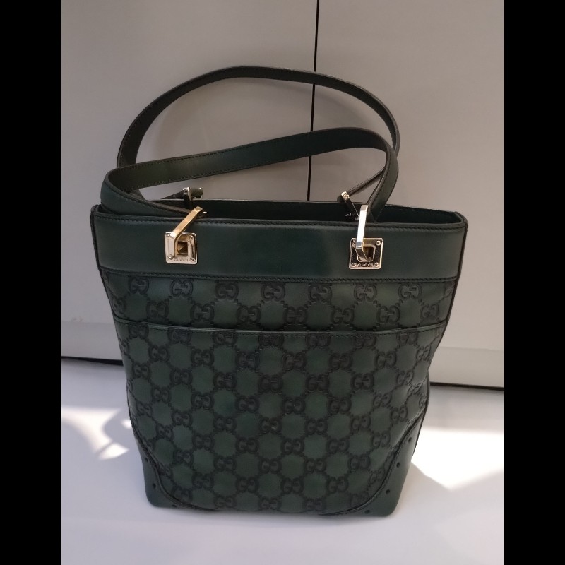 Gucci 綠色皮革壓紋小購物包-3