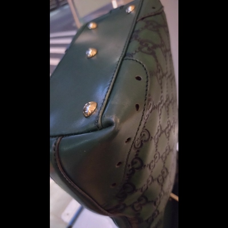 Gucci 綠色皮革壓紋小購物包-6