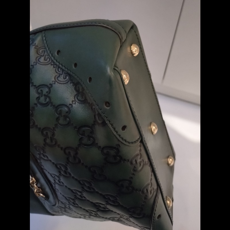 Gucci 綠色皮革壓紋小購物包-7
