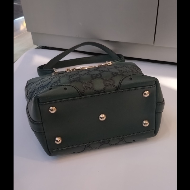 Gucci 綠色皮革壓紋小購物包-8