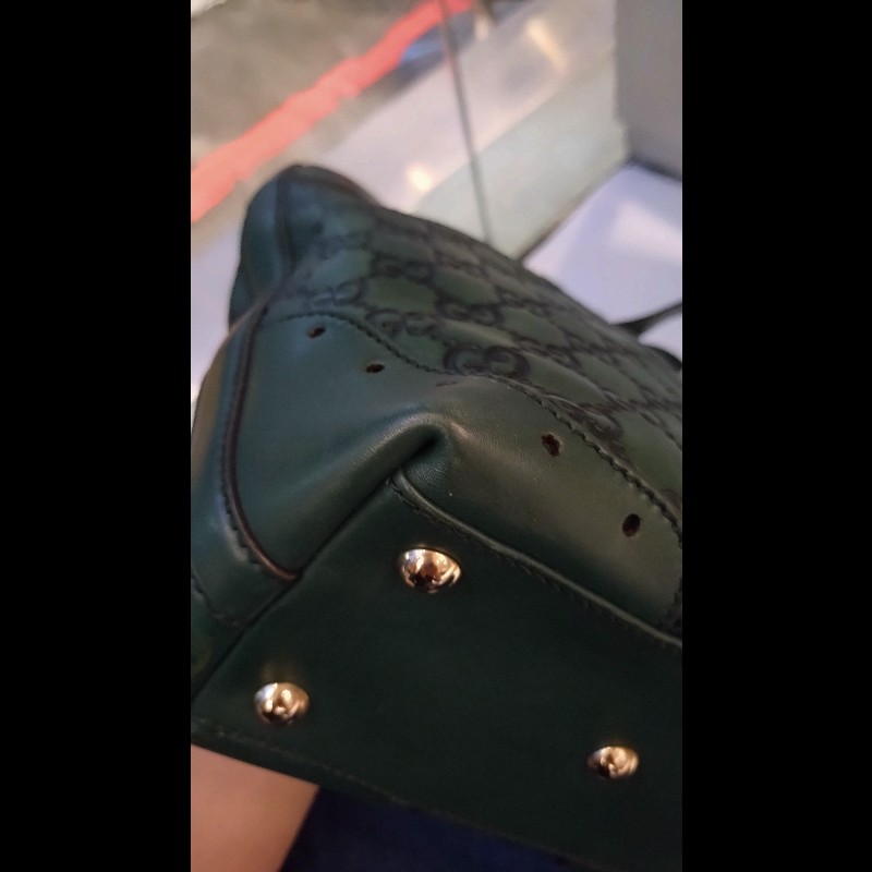 Gucci 綠色皮革壓紋小購物包-9