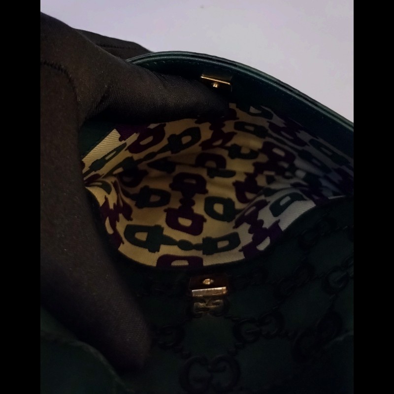 Gucci 綠色皮革壓紋小購物包-12